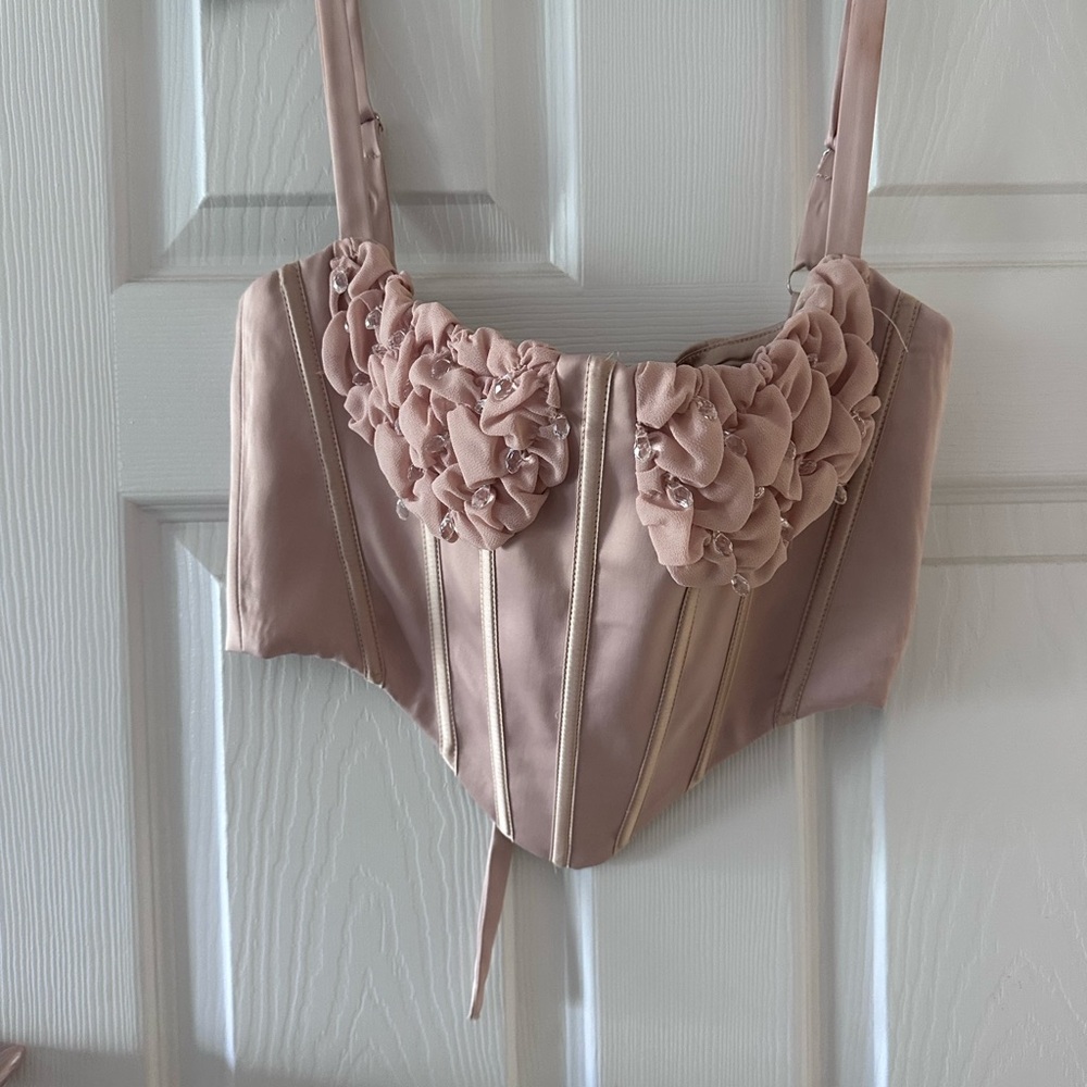Blush Pink Floral Embellished Corset Top
